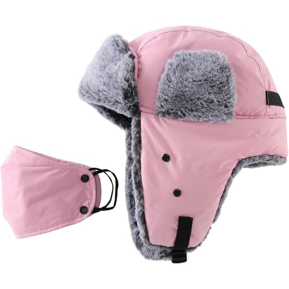 Faux Fur Lined Trapper Hat with Face Mask Water Repellent Winter Hat for Men - Picture 3 of 7